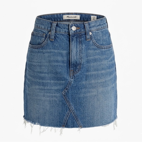 Madewell Rigid Denim Raw Hem A-Line Mini Skirt Leandra Wash Size 26/4 - Picture 2 of 11